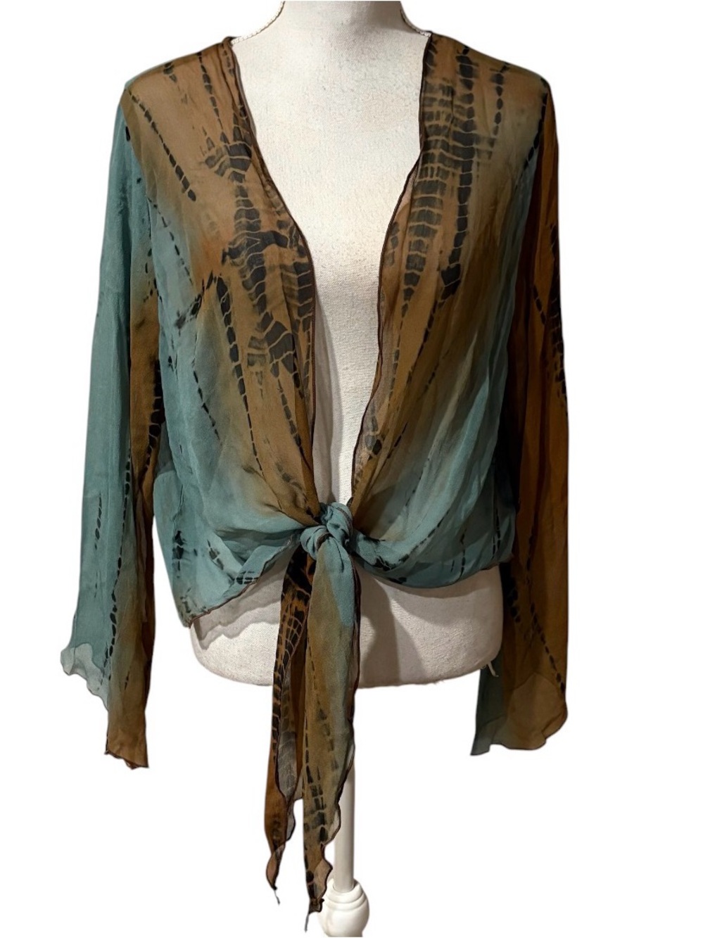 Soft Surroundings 100% Silk Cardigan Top Womens Size Large Sheer Chiffon